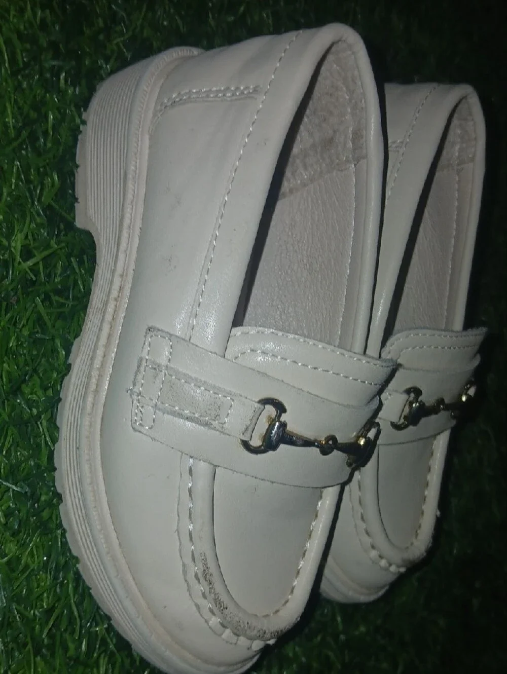 Link Kids White Loafers with Decorative Metal Bit
